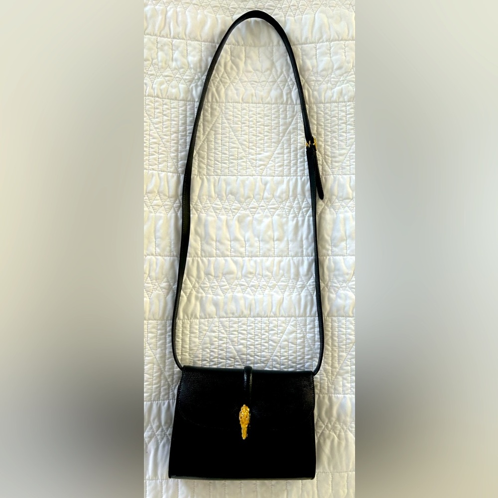 Vintage Florenza Black Snakeskin embossed Leather The Leone handbag